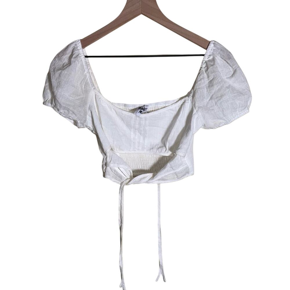 PRINCESS POLLY Ivory wrap around festival cropped blouse 4